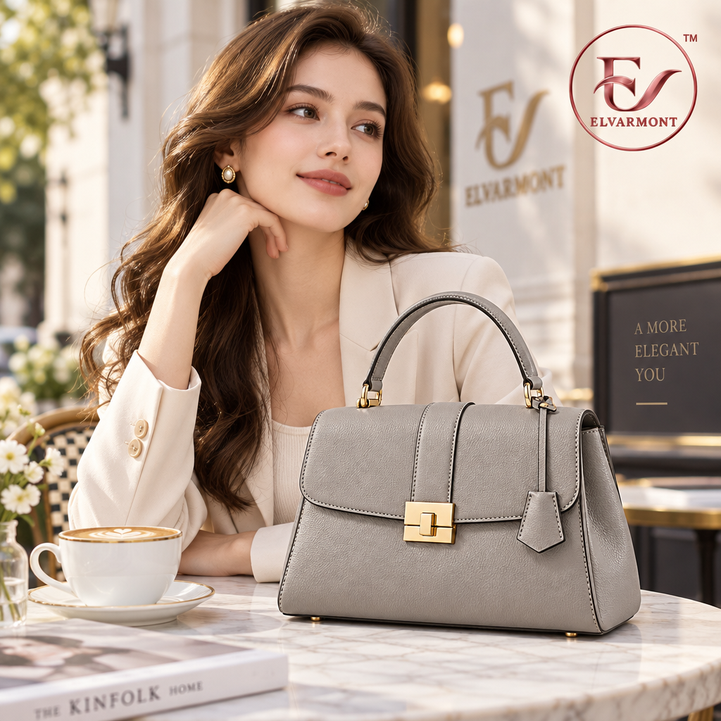 Elvarmont™ Eleanor Stone Gray Satchel styled view