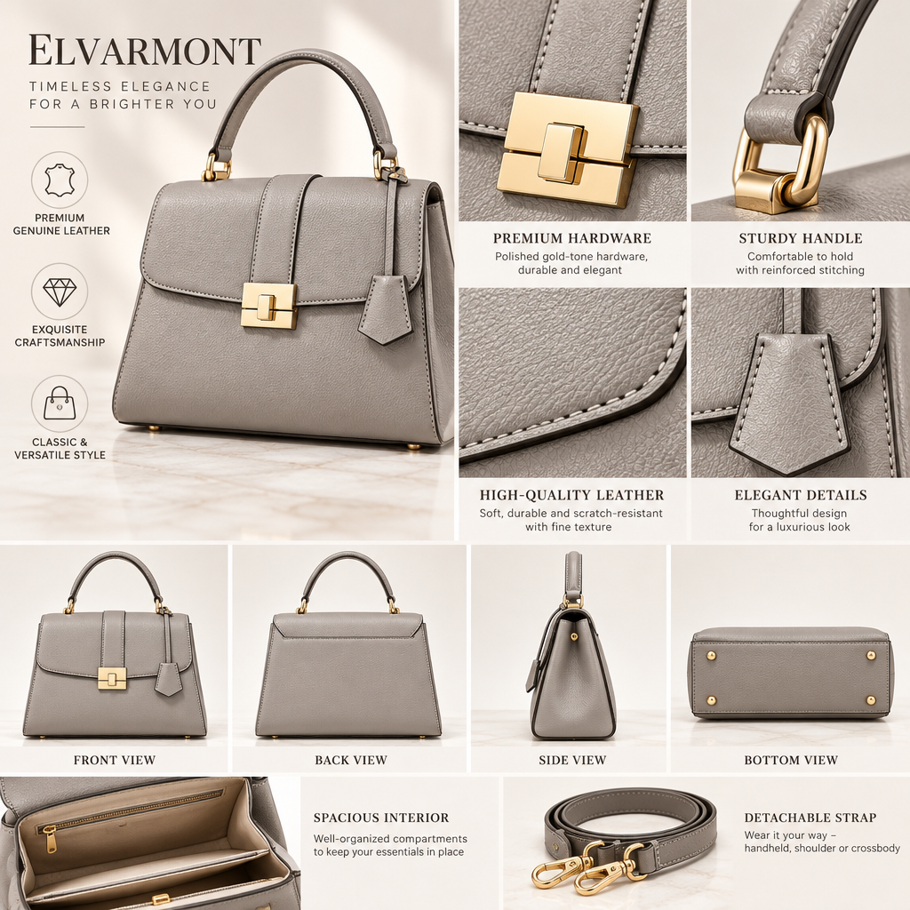 Elvarmont™ Eleanor Stone Gray Satchel details