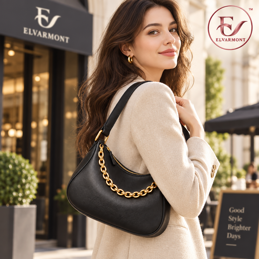 Elvarmont™ Olivia Black Chain Shoulder Bag styled view