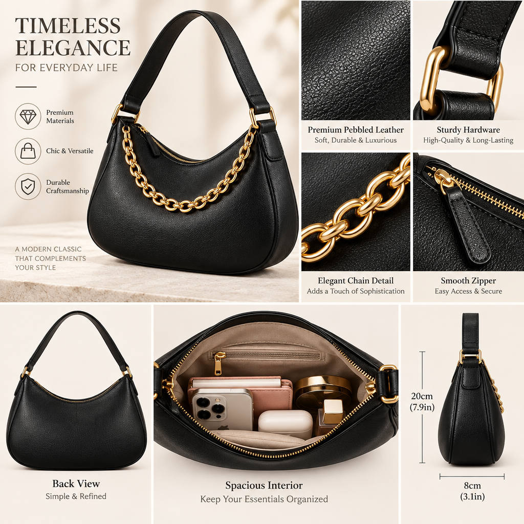 Elvarmont™ Olivia Black Chain Shoulder Bag