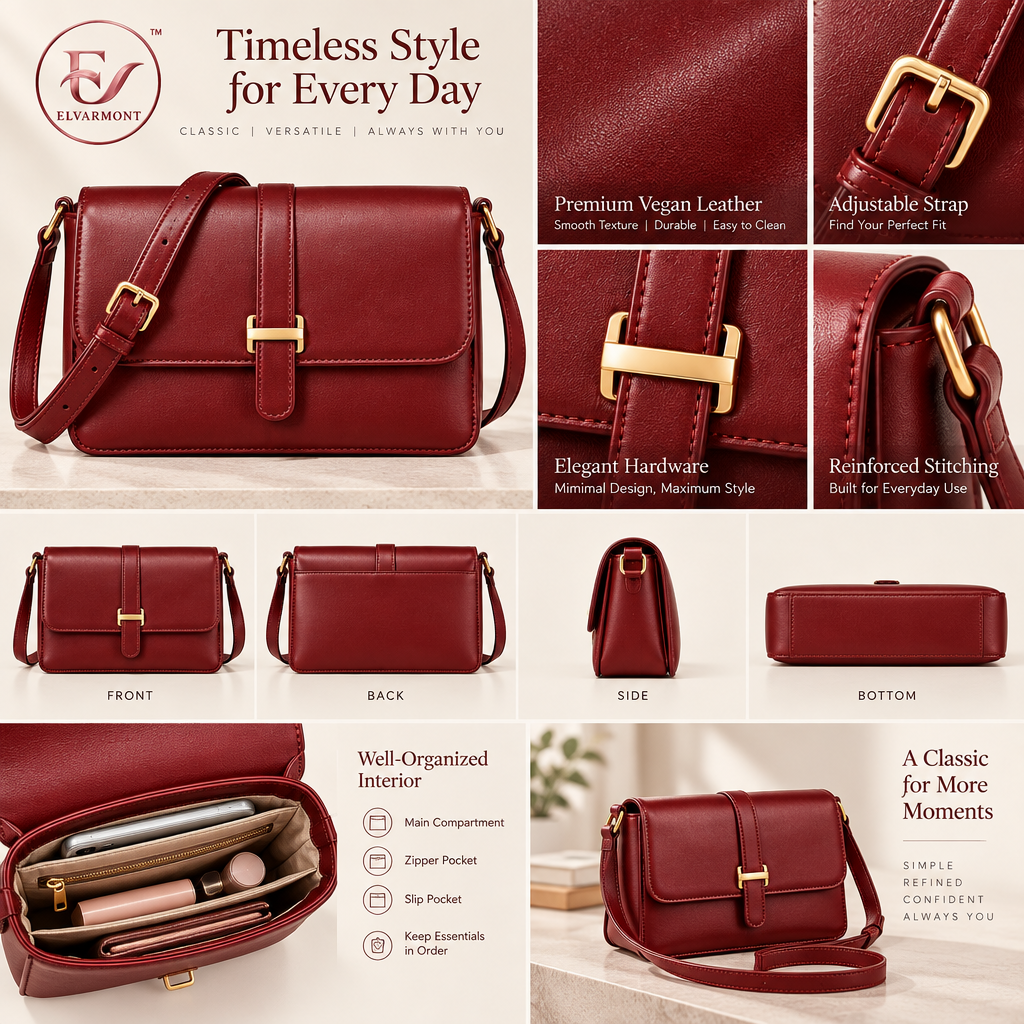 Elvarmont™ Isabella Burgundy Crossbody Bag