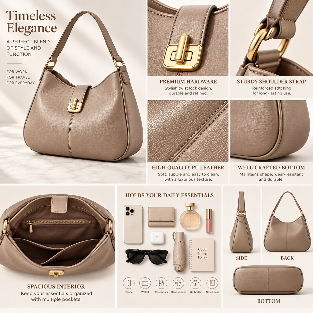 Elvarmont™ Charlotte Taupe Shoulder Bag details