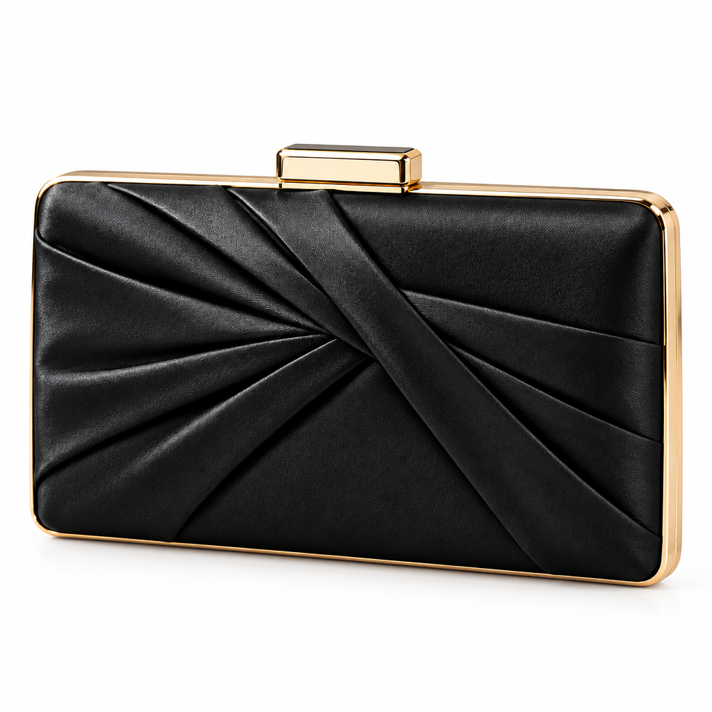 Elvarmont™ Victoria Black Satin Evening Clutch product view