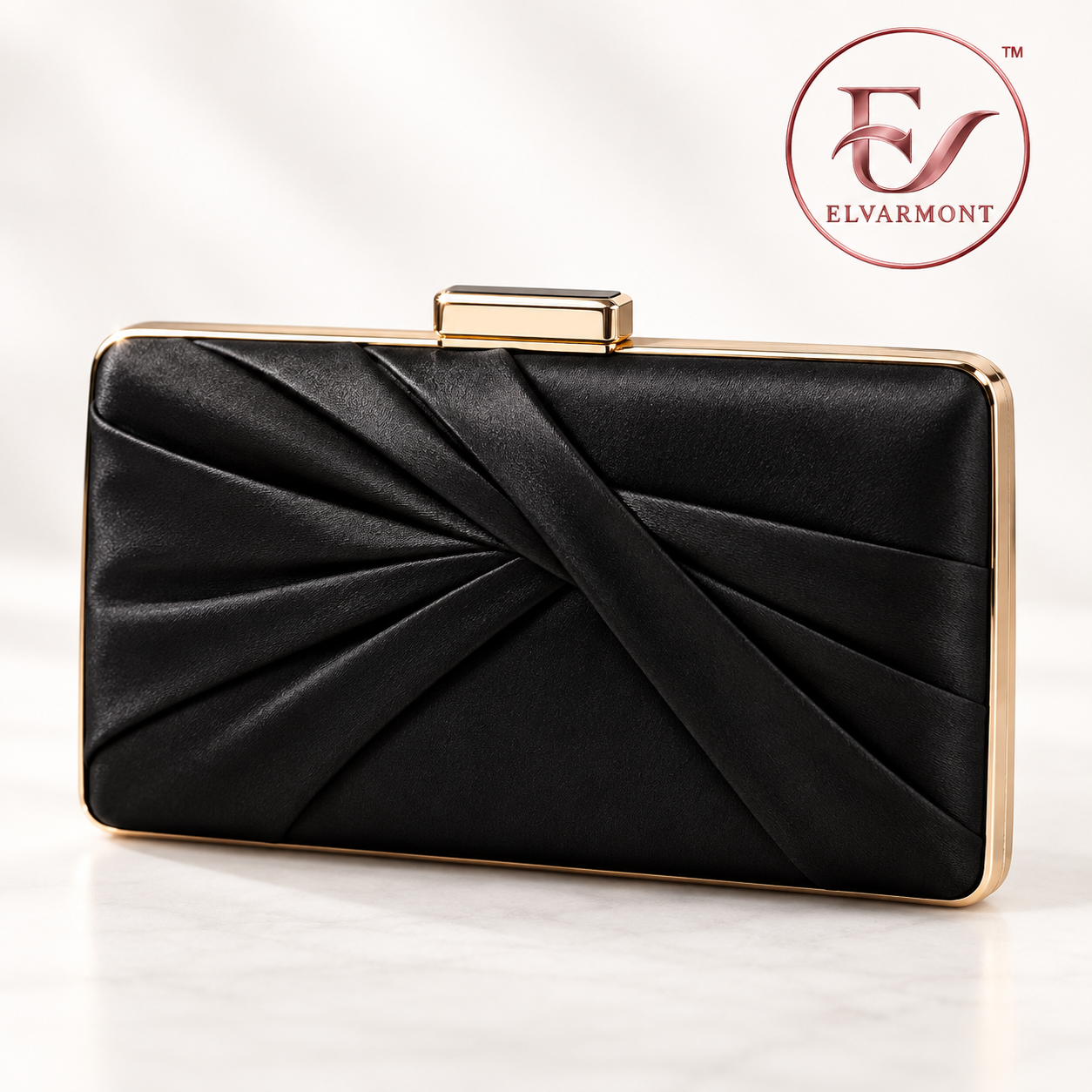 Elvarmont™ Victoria Black Satin Evening Clutch