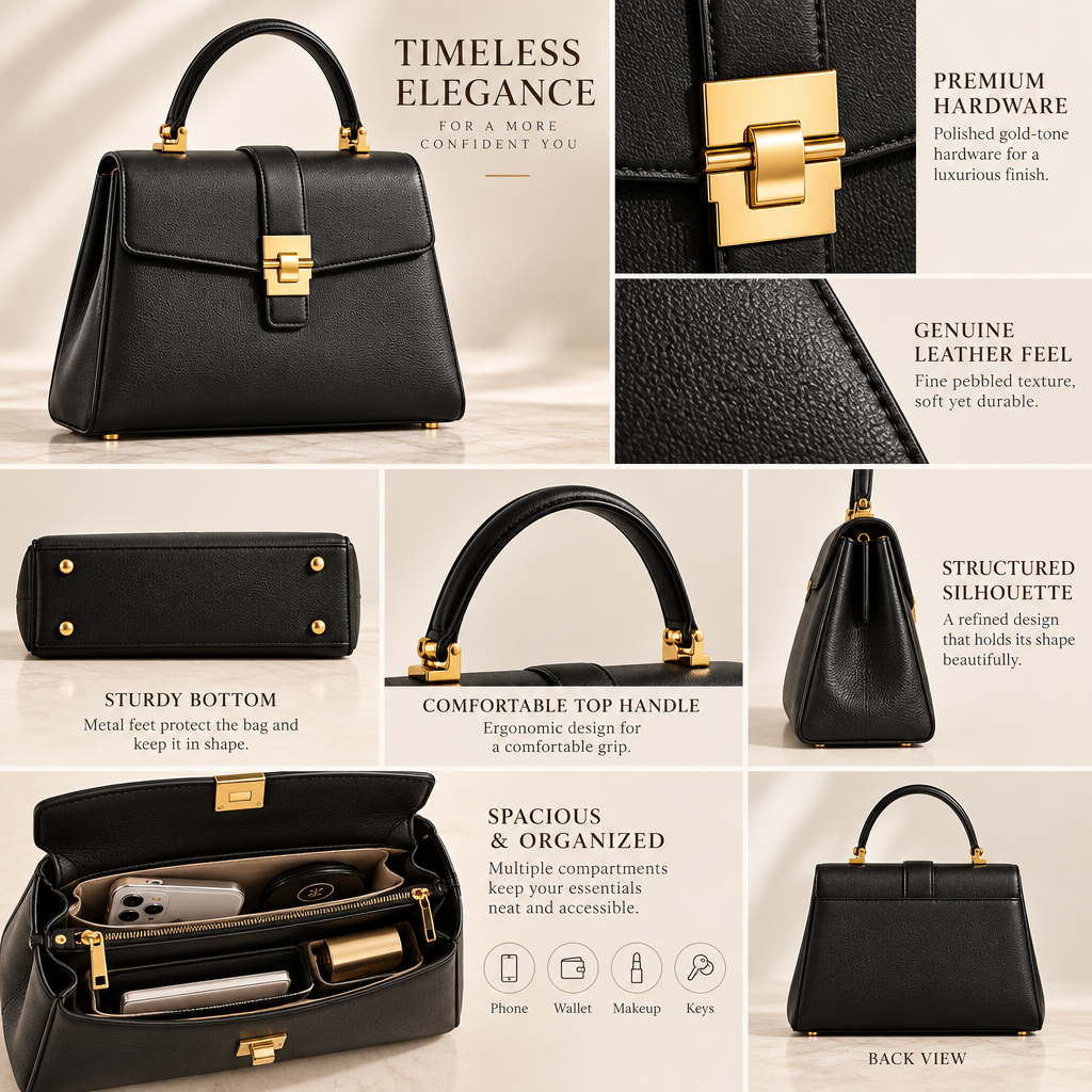 Elvarmont™ Sophia Black Lock Satchel details